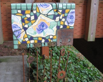 Pique Assiette Metal & Mosaics Wind Chime Broken Plate Mosaic Art