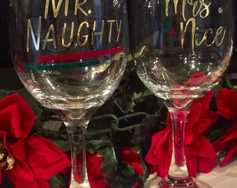 Christmas wine glass set Mr Naughty Mrs Nice