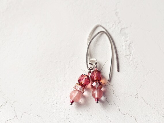 Cherry Quartz Earrings - Everyday Earrings - Dangle Earrings - Gemstone Earrings - Pretty Drop Earrings - Pink and Silver Earrings