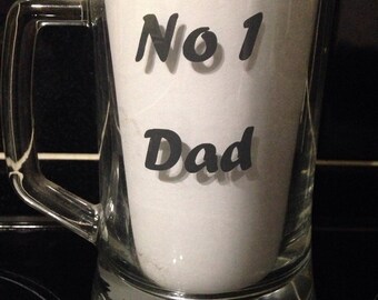 No 1 Dad Tankard Pint Glass, Christmas Gift For Dad, Personalised Vinyl Pint Pot, Best Dad Gifts, Barware Gift, Alcohol Gifts, Drinkers Gift