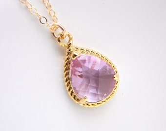 Gold Lavender Necklace, Lilac Necklace, Glass, Gold Filled Necklace, Wedding Jewelry, Bridesmaid Necklace, Bridal Jewelry, Bridesmaid Gifts