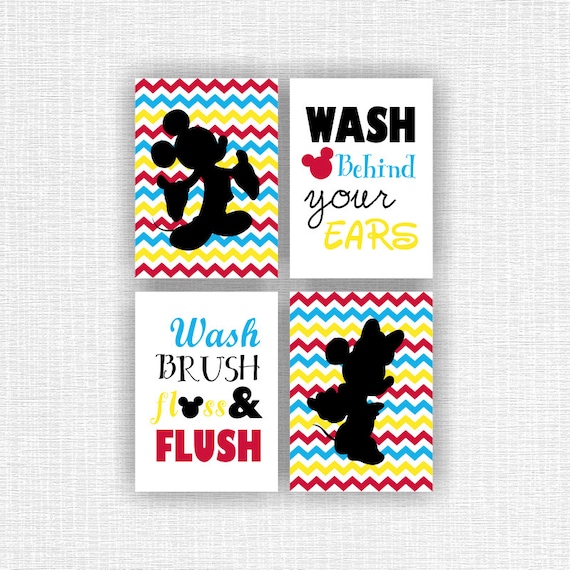 Set of 4 5x7 Mickey Mouse and Minnie Mouse Bathroom wall