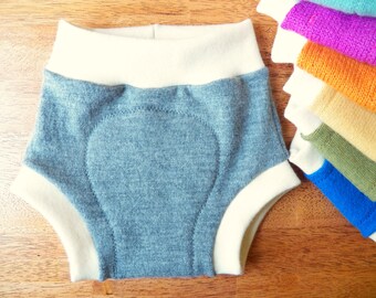 Custom Wool Diaper Cover - Upcycled Wool Soaker - LARGE (10 - 24 Months) - Hybrid Upcycled and Organic Merino Wool Interlock Diaper Cover
