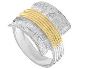 Silver and Gold ring, Womens silver ring, Unique silver ring, handmade