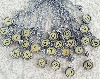 Any Letter Antique Typewriter Necklace, Vintage Key, Typewriter Jewelry, White Key, Initital Necklace, Letter Pendant, Stainless Steel Chain