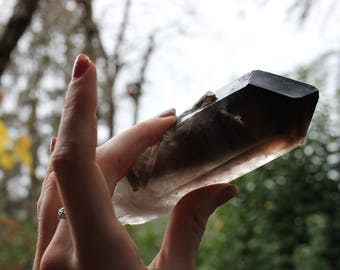 SALE XL Smokey Quartz from Brazil ~ Self-Healed Black and Clear Terminated Quartz Collector Crystal Beauty