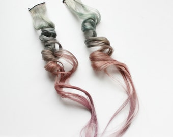 Green Red Hair Extension, Pastel hair Clip In Extension, Scene Hair, 22 - 24 inch extension, Emo hair | Desert Sunrise
