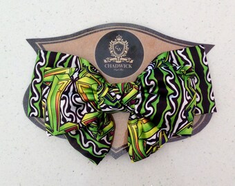 Lime Abstract Designer Triple Hair Bow on Clip