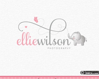 Premade Elephant Logo, Baby Elephant Logo, Photography Logo, Butterfly Logo, Baby Logo, Small Business Logo, Watercolor Logo, Watermark