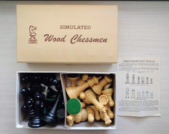 Vintage Drueke Games Heavy Tournament Simulated Wood Chessmen No. 35 with Original Box and Instructions