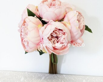 JennysFloweShop 11'' Silk Peony Artificial Flower Bouquet Wedding/Home Decorations (10 Stems/7 Flower Heads) Pink