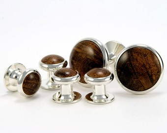Silver Cufflinks Tuxedo Stud Set Mesquite Burl Wooden Cufflinks Tuxedo Shirt Studs Gift For Him Gift For Groom Gift For Dad Mens Jewelry