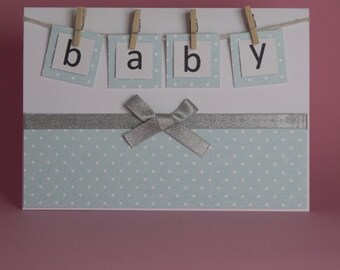 Alphabet Baby Handmade New baby card, Baby Shower card, baby boy card, baby girl card, baby on pegs card, new baby congratulations card