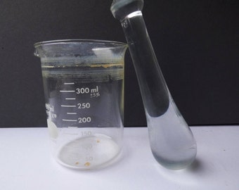 Vintage Glass Laboratory beaker w/ pestle Pyrex bottle Lab Science Apothecary medicine supplies