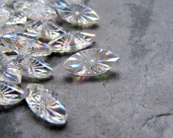 Rare Vintage-Vintage Beads-Vintage Lucite Beads-Winter Beads-Wedding-Navettes-Crystal AB-Unique Beads-Austrian Beads-20 Beads