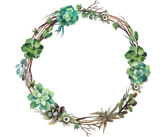 Download Watercolour Succulent Flower Wreath Clip Art PNG Vector AI