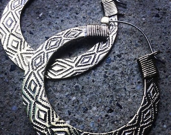 Kaxinawa White Brass earrings ,small Hoop Earrings, Tribal Earrings ,statement Earrings ,ethnic jewelry