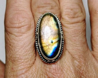 Spectrolite Labradorite Statement Ring - Size 7.5