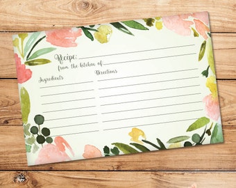 Floral Light Green Recipe Card - (Matches Floral Wreath Bridal Shower Invitation) - 6"x4" Digital Download