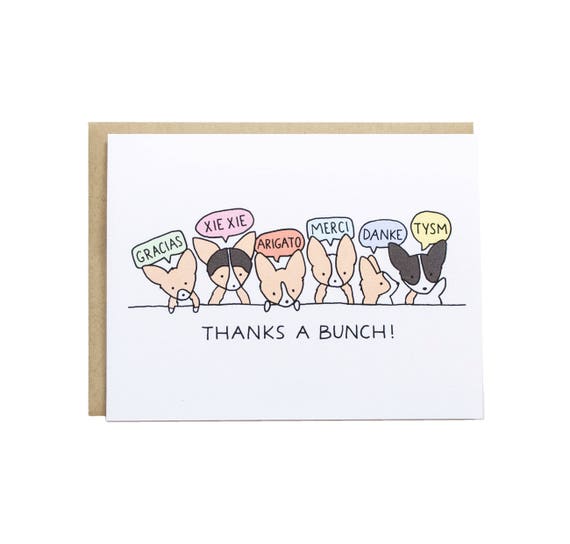 thank you card corgi card cute thank you card dog card
