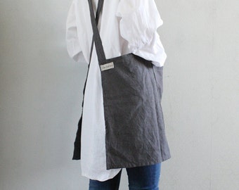 No-ties Linen Apron,Charcoal