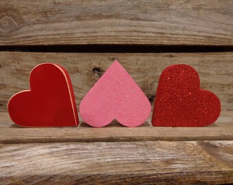 Valentine Decor, Valentines Decoration, Valentines Day Gift, Heart shelf sitters set of 3