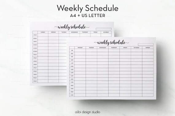 weekly schedule hourly planner weekly planner a4 printable editable printable calendar