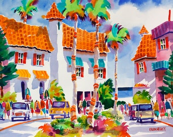 Venice Beach Florida, Tropical Watercolor Print, 5 x 7, 8 x 10, 11 x 14, Negley, Beach Art, Beach Painting, Tropical Watercolor Painting
