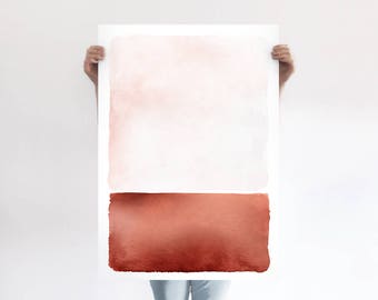 Abstract Rust Landscape A1 Art Print, Blush Pink and Copper Poster, Rothko Inspired Minimalist Art, Light Modern Abstract Art, Wall Decor
