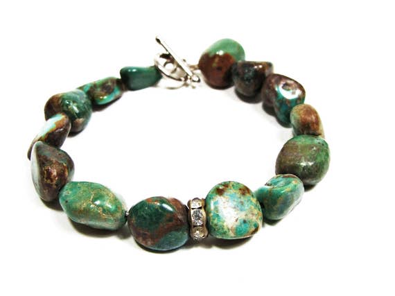 Green Turquoise Nugget Bracelet with Crystal Rondelle green