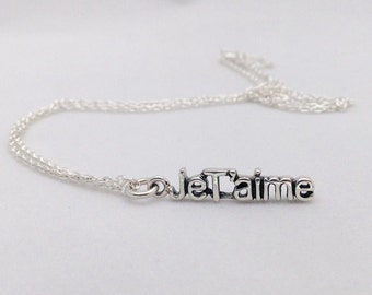 JeT'aime Sterling Silver word Necklace, Chain with Love Intention Charm, Inspiring word, Statement Necklace Mothersday gift, Bridesmaid gift