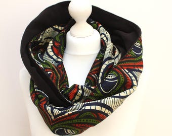 Wax Print Scarf, Snood scarf, Green and Red Wave Print Scarf, Ankara Scarf, Afrocentric scarf, African print scarf, African winter scarf