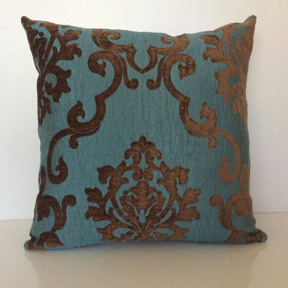 Chocolate Brown and Teal Pillow Throw Pillow Cover