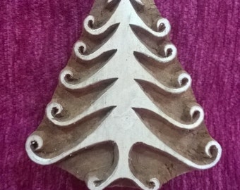 Christmas tree hand carved wood stamp pottery stamp wood printing block textile stamp, tjaps
