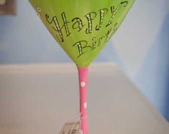 Hand Painted Happy Birthday Martini Glass