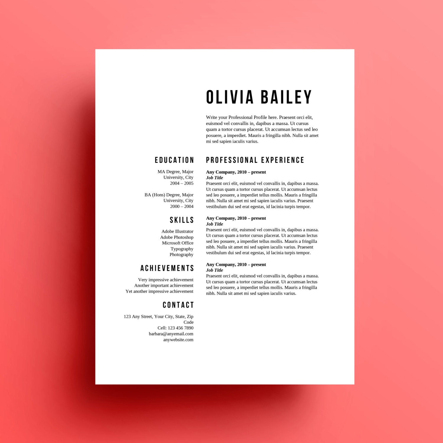 Resume Template Cover Letter instant download