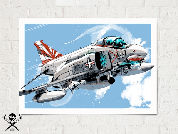 Airplane Art F-4 Phantom Airplane Print vintage fighter