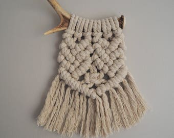 Naturally shed deer antler macrame wall hanging