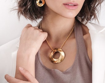 Gold jewelry set, gold necklace and earrings, modern jewelry set, gold jewelry set for women gold necklace earring set geometric jewelry set