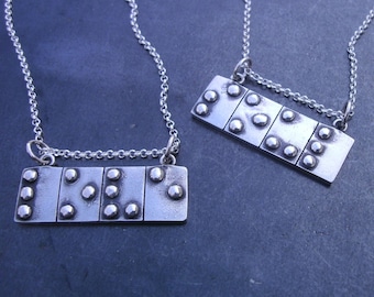 Braille Necklace- Tactile Jewelry- Fine Silver Pendant- Silver Word Jewelry- Brail Pendant- Braille Jewelry- Initial Necklace- Date Jewelry