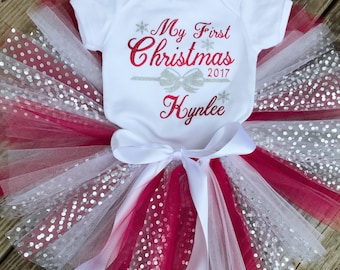 My First Christmas tutu set, Personalized First Christmas outfit, First Christmas tutu outfit, Personalized My First Christmas Name & Date