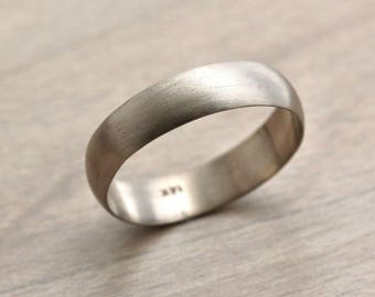 White Gold Men's Wedding Band, 5mm Brushed Half Round 14k Recycled Palladium White Gold Wedding Ring - Made in Your Size