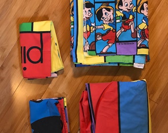 Disney Pinocchio full bed sheet set Jiminy Cricket puppet boy bright colors pillowcases Modern Disney designs