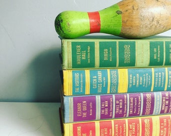 Vintage Colorful Books by the Foot Instant Library Decorative Book Stack Custom Rainbow Books for Wedding, Bookshelves , Display Etc.
