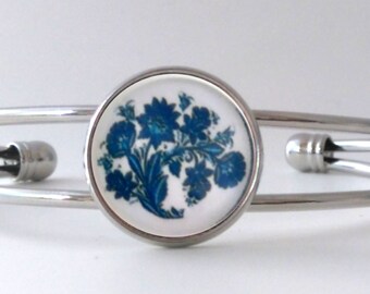 Dark Blue Flower Bouquet Bracelet Cuff