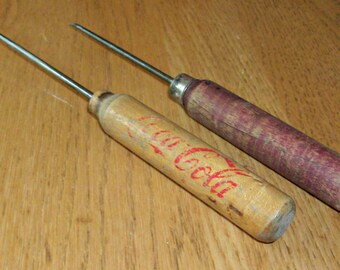 Vintage Lot of 2 Wood Handle Ice Picks
