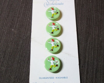 Set of 4 Carded Green Glass Schwanda Ice Skater Buttons