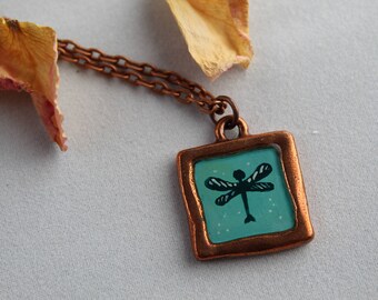 Handmade Painted Dragonfly Pendant Necklace
