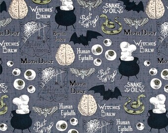 Halloween Fabric, Hocus Pocus, Witches Brew Halloween Fabric, Creepy Halloween Fabric, by Timeless Treasures