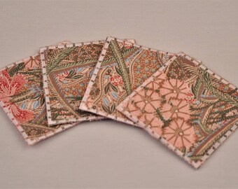 Pink Cotton Coasters Upcycled Fabrics Reversible Square